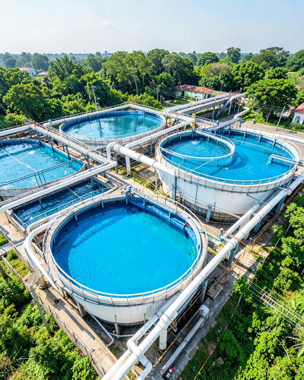Green Lantern Engineering sewage treatment plant with circular clarifier tanks